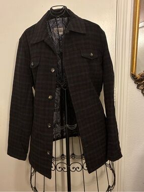 Women’s Black Plaid Pea Coat with Quilted Lining